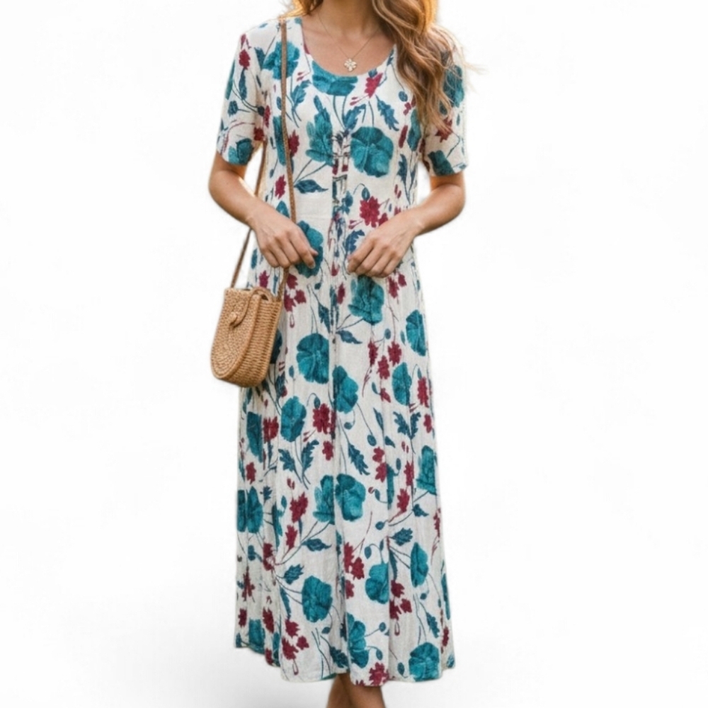 VTG Jamie Brooke Petite Floral Lace Up Maxi Dress Cottagecore Size 12P